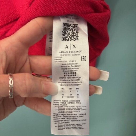 A/X Armani Exchange L Red Long Sleeve Sweatshirt Streetwear Athleisure Logo Rib - Picture 5 of 5